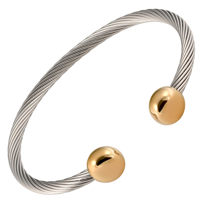 [Australia] - 2-Tone Stainless Steel Magnetic Bracelet High Power Magnets, For Men and Women, Adjustable Bangle Medium - Wrist Size 6.75" - 7.5" 