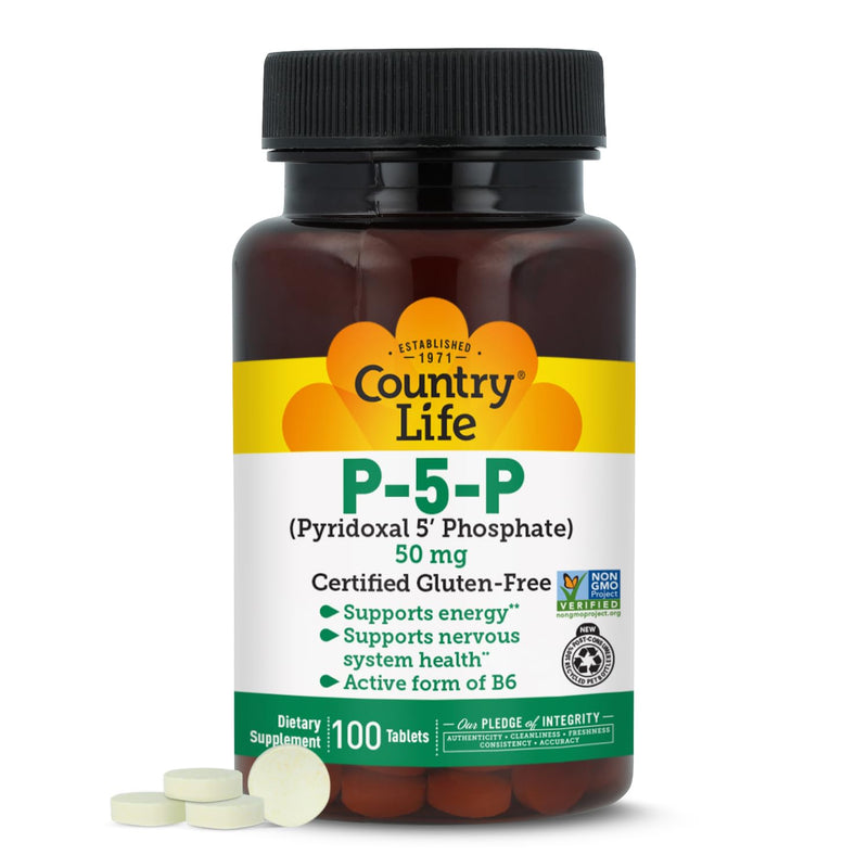 Country Life P-5-P Vitamin B6 50 mg, 100 Tablets | 50 mg P-5-P, the active form of vitamin B6, supports energy metabolism and nervous system health