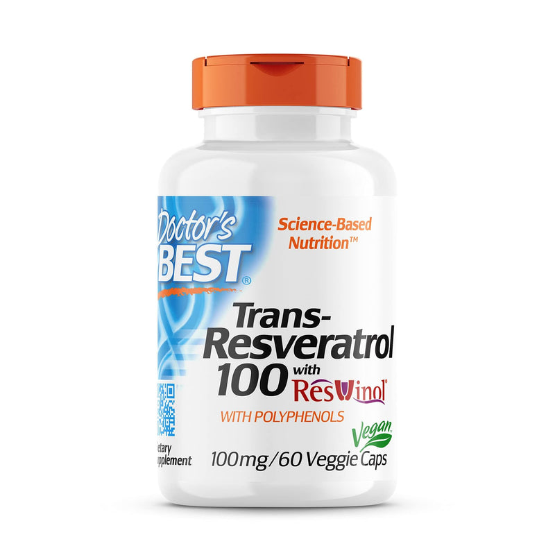 [Australia] - Doctor's Best, Trans-Resveratrol with Resvinol, non-gmo, vegan, Gluten Free, Soy Free, 100 mg, 60 Veggie Caps (DRB-00171) 
