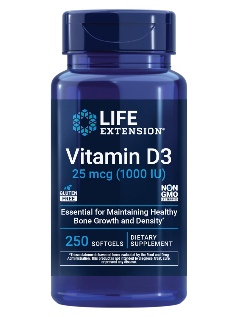 Life Extension Vitamin D3 25 mcg (1000 IU), Immune System Support, Bone Health, Whole-Body Health, Value Size, Gluten-Free, Non-GMO, 250 softgels | Bone Health, Cognitive Health & Immune System Support, Gluten-Free & Non-GMO, Once Daily for a Two-Month...
