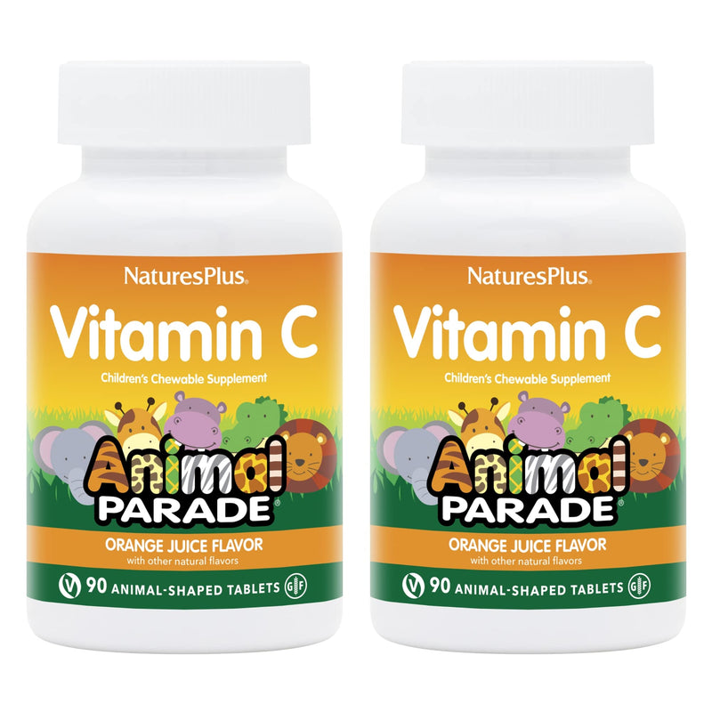 [Australia] - Natures Plus Animal Parade Vitamin C Children's Chewable - Natural Orange Juice Flavor - 90 Animal-Shaped Tablets - Vegan, Vegetarian, Gluten Free - 45 Servings 1 