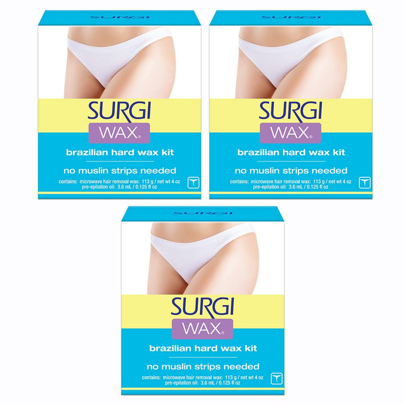 [Australia] - Surgi Wax Brazilian Hard Wax Waxing Kit for Private Parts, 4 Ounce Boxes (Pack of 3) 