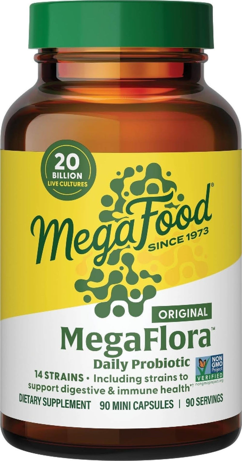 MegaFood MegaFlora Probiotic, 20 Billion Live Cultures, 90 Mini Capsules | Daily Probiotics for Women and Men Digestive Health, Immune Support Supplement, 14 Strains, Non-GMO, Vegetarian, 90 Servings 90 Count (Pack of 1)