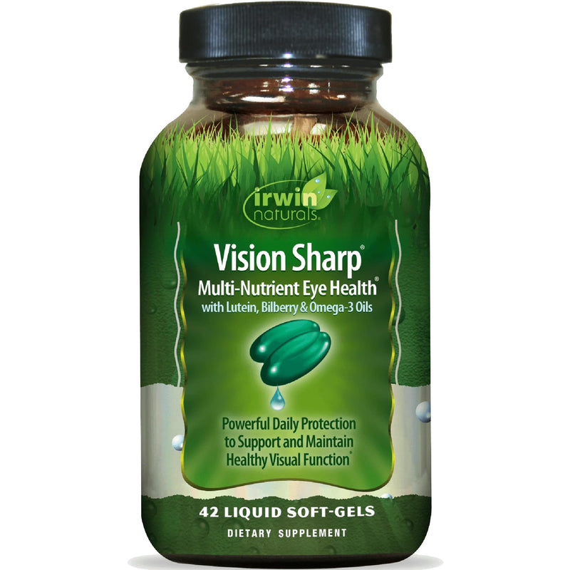 Irwin Naturals Vision Sharp Eye Health & Vision Support Formula | Daily Vision Support | Lutein + Bilberry + Ginkgo | Macular Nutrition | 42 Liquid Soft-Gels 42 Count (Pack of 1)