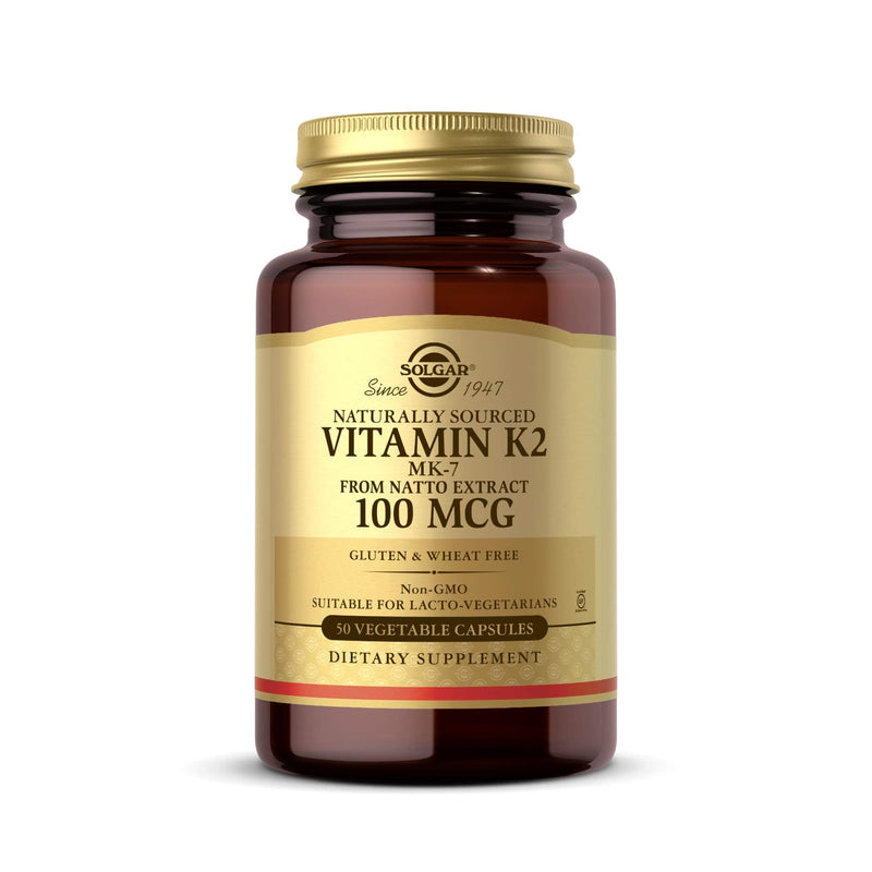 Solgar Naturally Sourced Vitamin K2 (MK-7) 100 mcg - 50 Vegetable Capsules - Supports Bone Health - Whole Food Source from Natto Extract - Non-GMO, Gluten Free - 50 Total Servings 50 Count (Pack of 1)