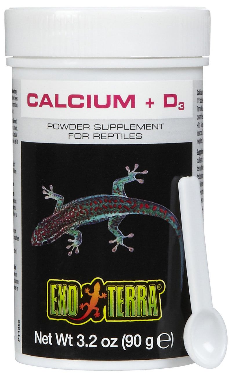 Exo Terra Calcium + D3 Powder: Ultra-fine, Phosphorus Free Formula Boosts Bone Health & Calcium Absorption Ideal for Insects, Fruits & Veggies 3.2 oz. 3.2-Ounce - PawsPlanet Australia
