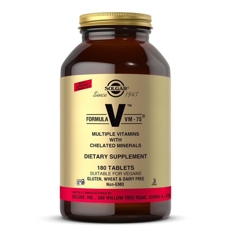 Solgar Formula VM-75, 180 Tablets - Vitamin A, B6, B12, C, D, E, Vegan | Multivitamin with Chelated Minerals - Biotin, Magnesium, Calcium, Iron, Zinc, Gluten Free, Dairy Free, Kosher - 180 Servings 180 Count (Pack of 1)
