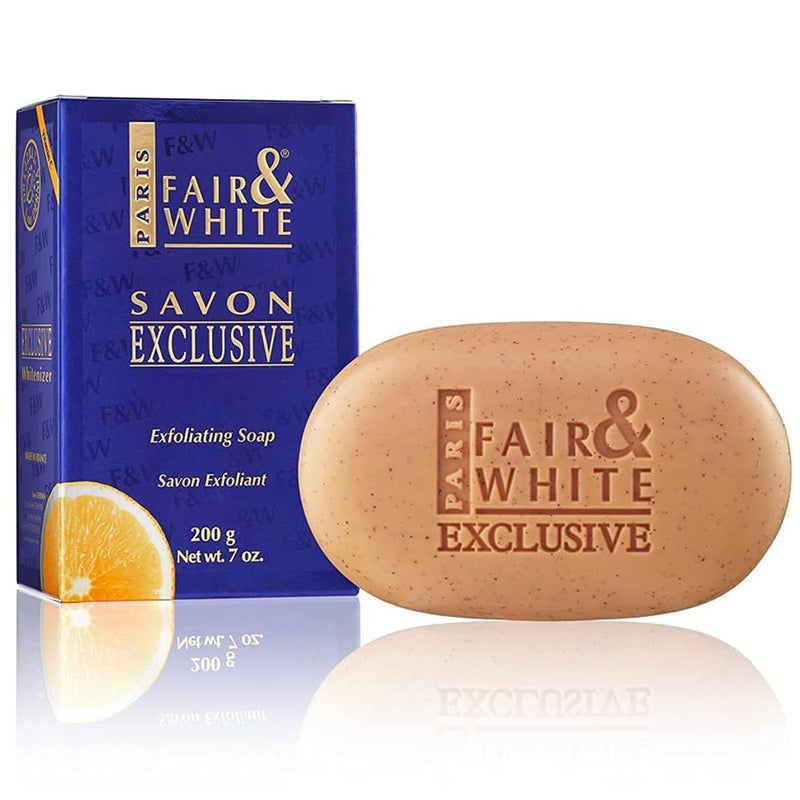 FAIR & WHITE Exclusive Exfoliating Soap - 7 oz / 200 g - Skin Brightening Bar, Moisturizing Soap for Uneven Skin Tone, with Vitamin C and Shea Butter 7 Ounce (Pack of 1)