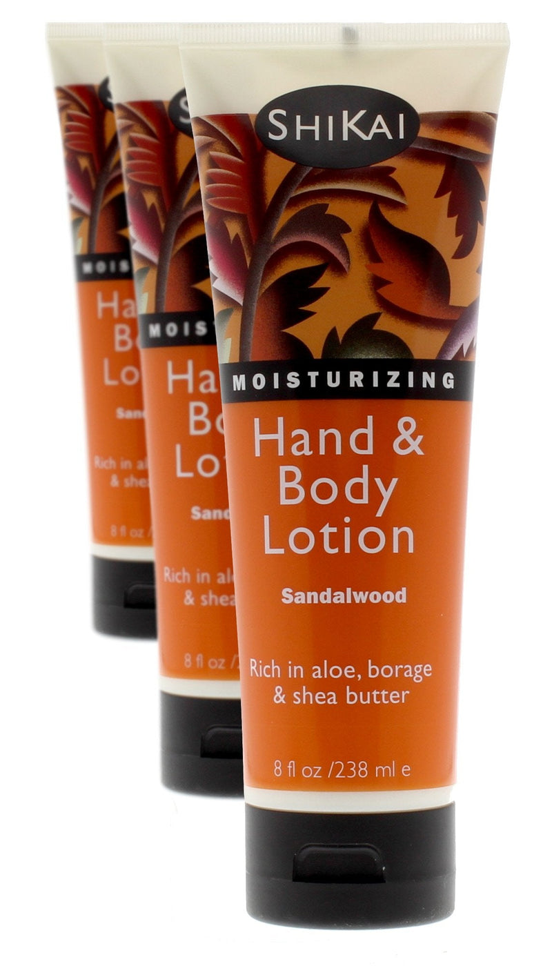 ShiKai Sandalwood Hand & Body Lotion (8oz, Pack of 3) | Daily Moisturizing Skincare for Dry and Cracked Hands | With Aloe Vera & Vitamin E 8 Fl Oz (Pack of 3)