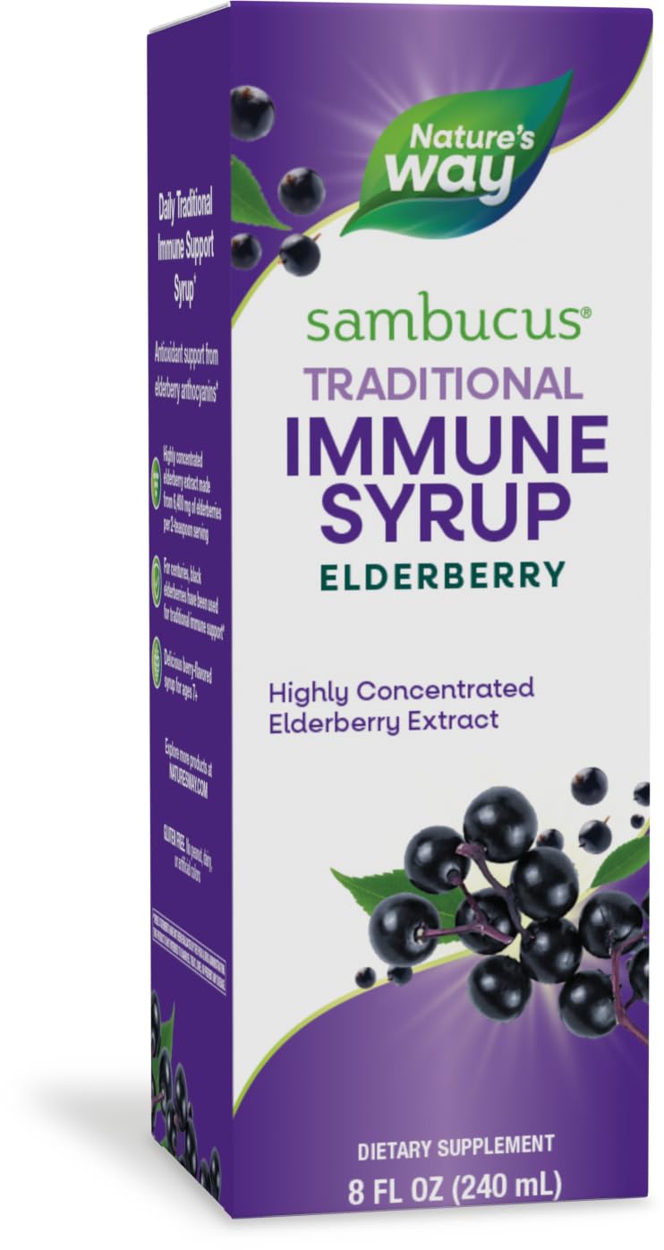 [Australia] - Nature’s Way Sambucus Elderberry Traditional Immune Syrup, Highly Concentrated Black Elderberry Extract, Traditional Immune Support*, Delicious Berry Flavored, 8 Fl Oz (Packaging May Vary) 8 Fl Oz (Pack of 1) 