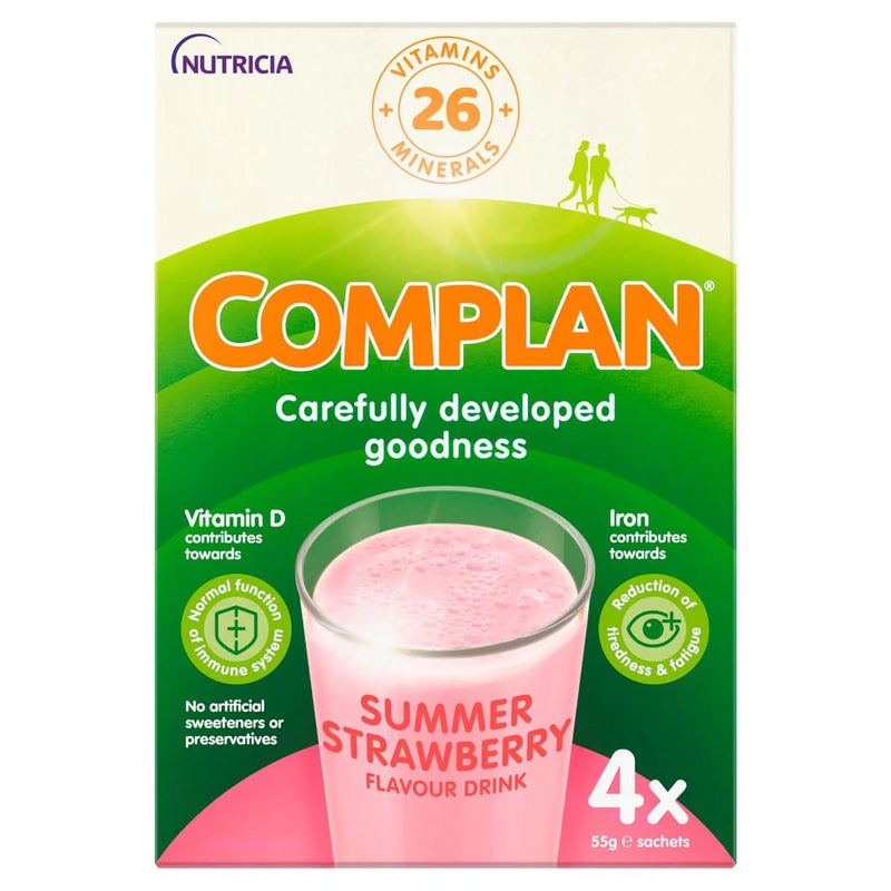 Complan Nutritious Vitamin Rich Drink Strawberry Flavour 4 x 55g Sachets