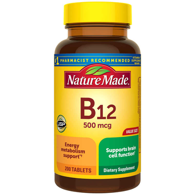 Nature Made Vitamin B12 500 mcg for Energy Metabolism Support, 200 Tablets | B12 Vitamins 500 mcg, Help Support Energy Metabolism, Brain Cell Function and Healthy Aging, Gluten Free, 200 Day Supply 200 Count (Pack of 1)