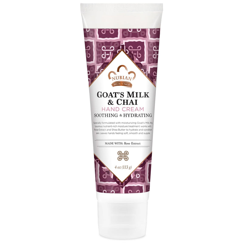 Nubian Heritage Hand Cream, Goat’s Milk & Chai – Soothing & Hydrating Shea Butter Lotion with Aloe Vera, Vitamin E & Rose Extract, 4 Oz