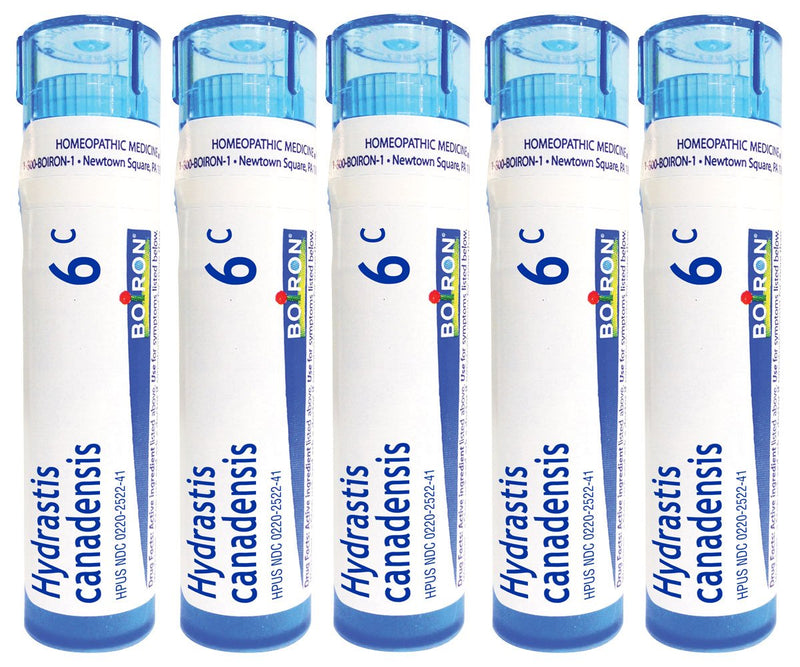 Boiron Hydrastis Canadensis 6C, 5-Pack of of 80 Pellet Tubes, Homeopathic Medicine for Postnasal drip