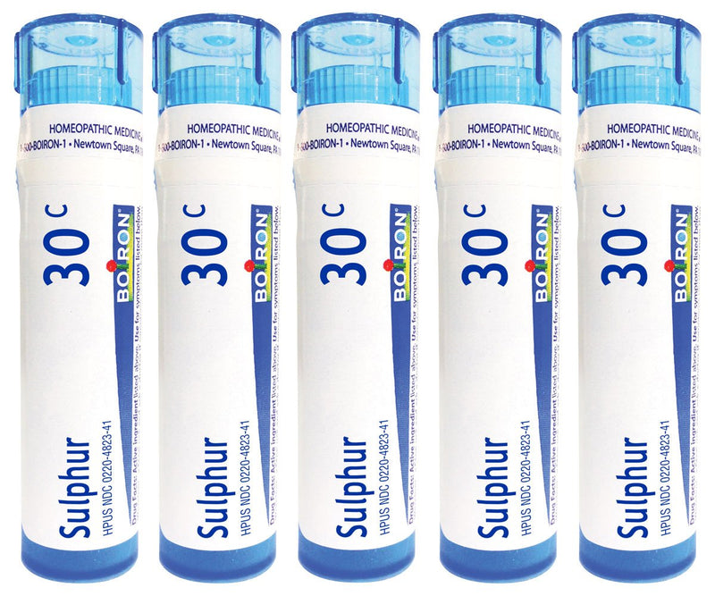 Boiron Sulphur 30C (Pack of 5 80-Pellet Tubes), Homeopathic Medicine for Skin Rash