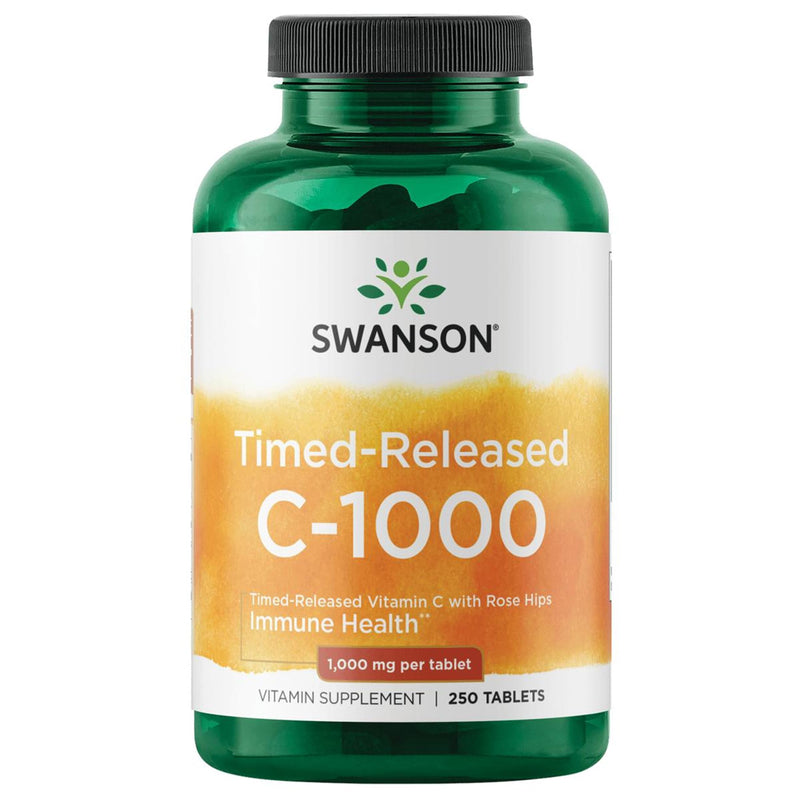 Swanson Timed-Release Vitamin C with Rose Hips 1000 mg, 250 Tablets, 1 Pack | Timed-Release Vitamin C with Rose Hips for Immune, Skin and Cardiovascular Health; Antioxidant Support Throughout the Day 250 Count (Pack of 1)