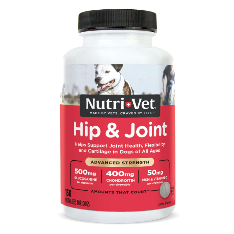 Nutri-Vet Advanced Strength Hip & Joint Chewable Dog Supplements - Formulated with Glucosamine & Chondroitin to Support Dog Cartilage & Mobility - 150 Tablets 150 Count - PawsPlanet Australia