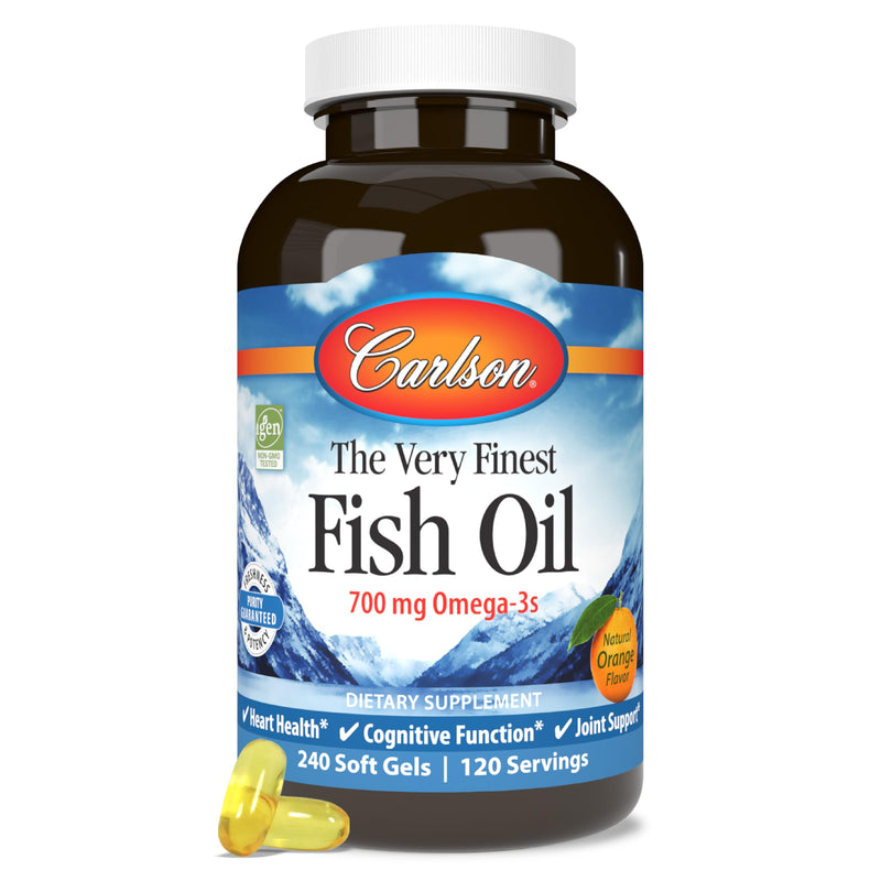 Carlson The Very Finest Fish Oil, 700 mg, Omega-3s, Orange, 240 Softgels | Norwegian Fish Oil Supplement; Wild Caught Omega-3 Fish Oil; Sustainably Sourced Fish Oil Capsules; Omega-3 Supplement 240 Count (Pack of 1)