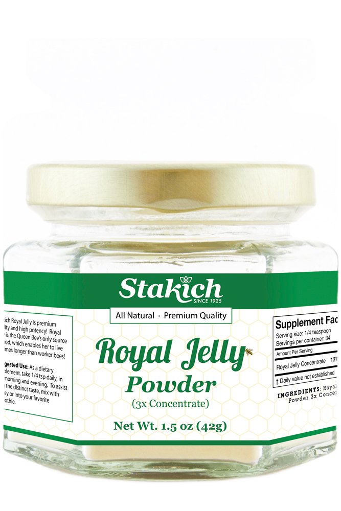Stakich Royal Jelly Powder - 1.5 Ounce - 3X Concentrate - Freeze Dried, Pure, Natural 1.5 Ounce (Pack of 1)
