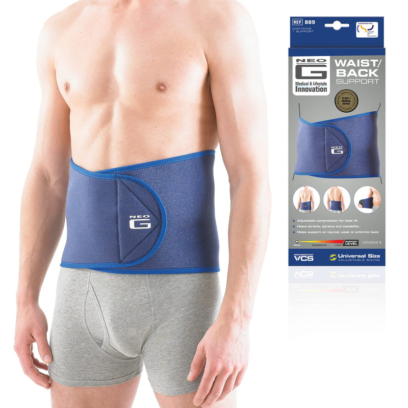[Australia] - Neo-G Waist/Back Brace - Support For Muscle Spasm, Strains, Arthritis, Injury Recovery, Rehabilitation - Power Straps For Adjustable Compression - Class 1 Medical Device - One Size - Blue 
