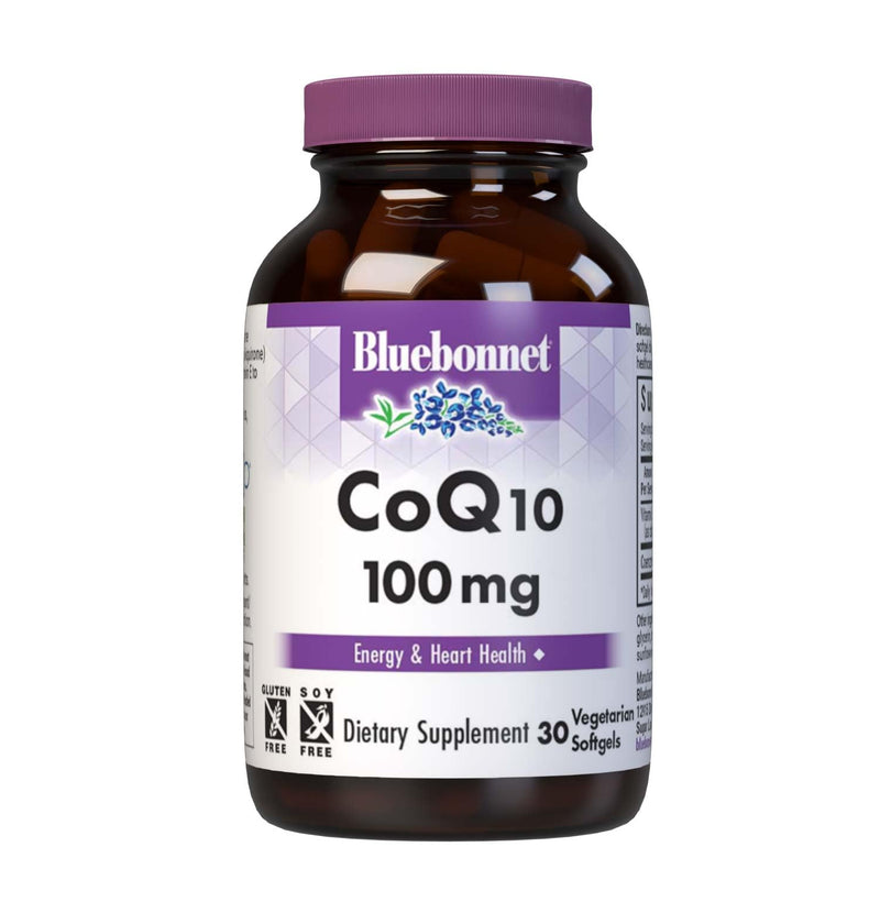 Bluebonnet Nutrition CoQ10 100 mg, Energy Production*, Heart Health*, Non-GMO, Gluten-Free, Soy-Free, Vegetarian Friendly, 30 Vegetarian Softgels, 30 Servings | Energy Production & Heart Health; Non-GMO, Vegetarian, Gluten-Free, Soy-Free Unflavored
