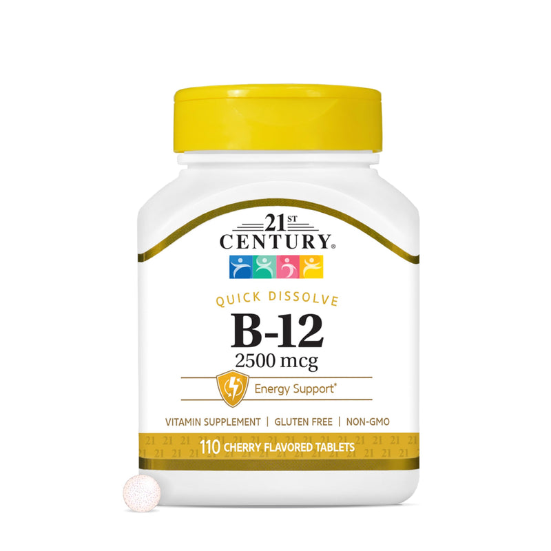21st Century B-12 2500mcg Sublingual Tablets, High Potency, 110 Count | High-Potency Vitamin B12 2500 mcg, Natural Energy & Healthy Red Blood Cell Support, Vegan, Vegetarian, Third-Party Tested 110 Count (Pack of 1)