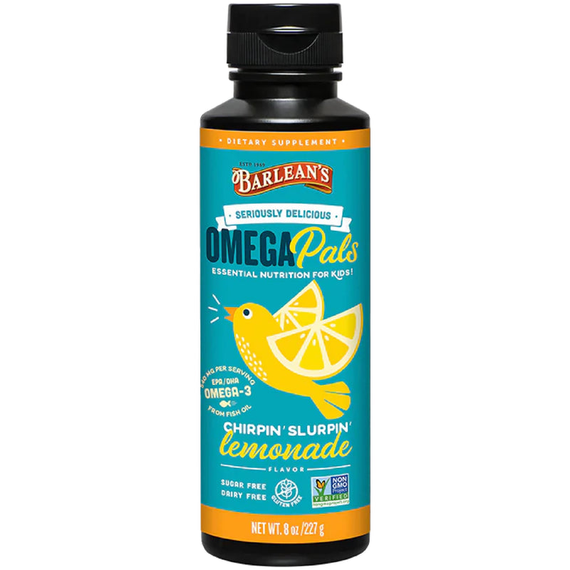 [Australia] - Barlean's Omega Pals Chirpin' Slurpin' Omega 3 for Kids, Yummy Lemonade Flavored Children's Liquid Fish Oil Supplement with 540 mg of EPA & DHA for Brain & Eye Health, 8 oz Chirpin’ Slurpin’ Lemonade 8 Ounce (Pack of 1) 