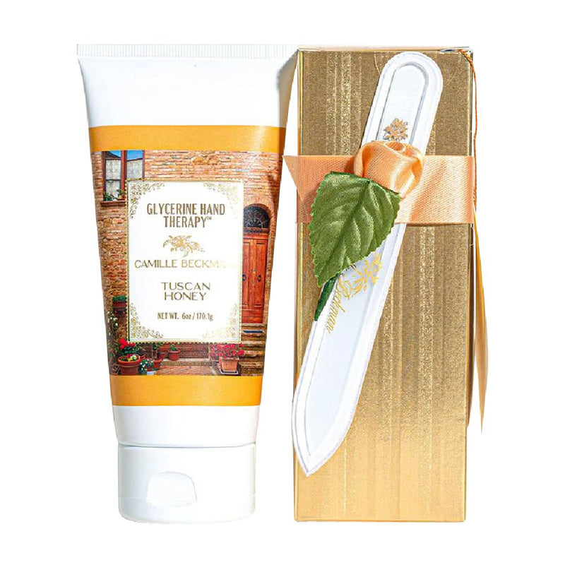 [Australia] - Camille Beckman Romantic Manicure Gift Set, Tuscan Honey, Glycerine Hand Therapy 6 oz, Premium Crystal Nail File 