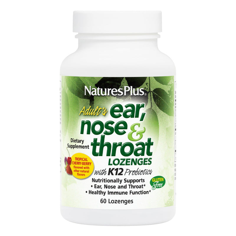 NaturesPlus Adult's Ear Nose Throat Lozenges with K12 Probiotics - 60 Lozenges - Natural Tropical Cherry Berry Flavor - Immune Function & Upper Respiratory Support - Gluten Free - 30 Servings