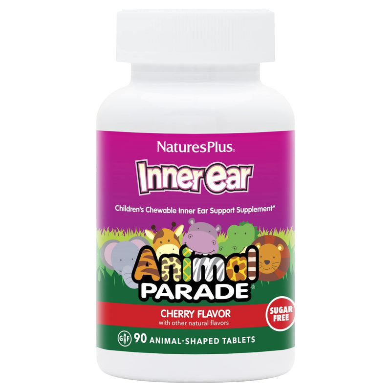 [Australia] - Natures Plus Animal Parade Inner Ear Support Children’s Chewable - Natural Cherry Flavor - 90 Animal-Shaped Tablets - Probiotic Supplement - Gluten Free - 45 Servings 