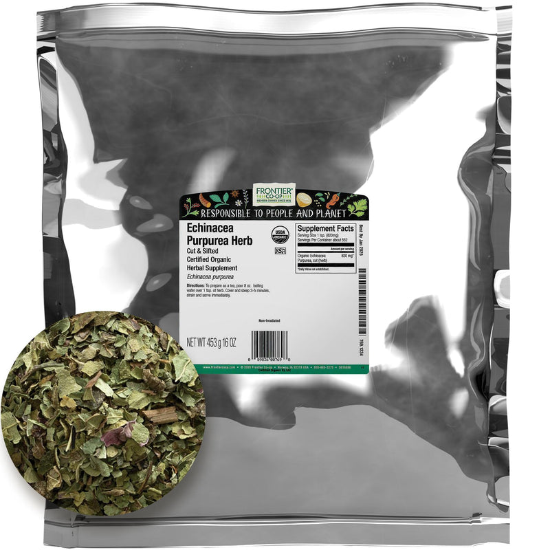 [Australia] - Frontier Organic Echinacea Purpurea Herb, 16 Ounce, Organic Purple Cornflower For Tea, Soup, Lemongrass, Mildly Minty, Kosher 