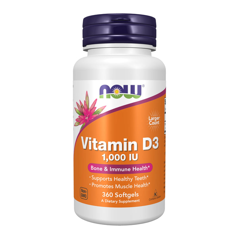 NOW Foods Supplements, Vitamin D-3 1,000 IU, High Potency, Structural Support*, 360 Softgels 360 Count (Pack of 1)
