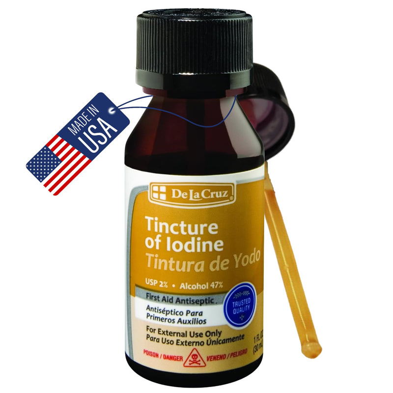 [Australia] - De La Cruz 2% Iodine First Aid Antiseptic, Made in USA 1 FL OZ (1 Bottle) 1 Fl Oz (Pack of 1) 
