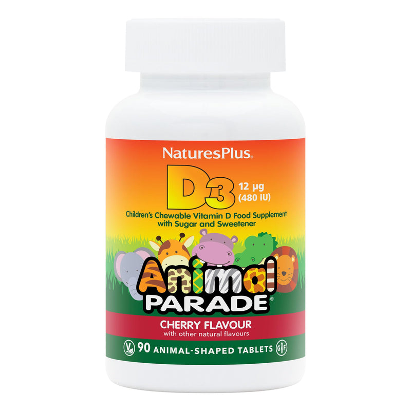 NaturesPlus Animal Parade Vitamin D3 Children’s Chewables - Black Cherry Flavor - 90 Animal-Shaped Tablets - Gluten Free, Vegetarian, Hypoallergenic - 90 Servings 90 Count (Pack of 1)