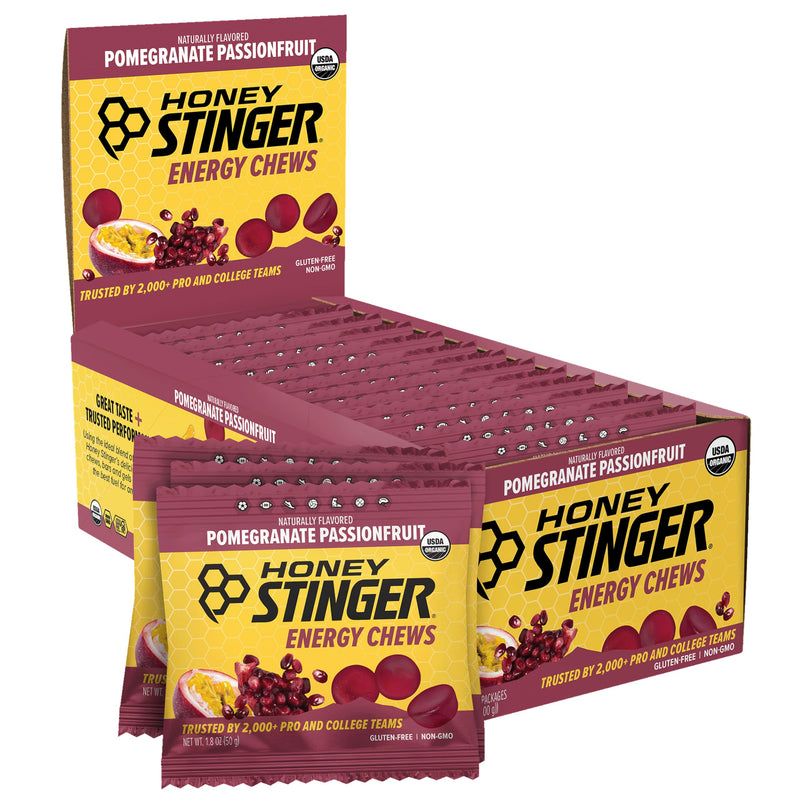 Honey Stinger Organic Pomegranate Passionfruit Energy Chew, Gluten Free & Caffeine Free, for Exercise, Running and Performance, Sports Nutrition for Home & Gym, Pre and Mid Workout, 12 Pack 12 Count