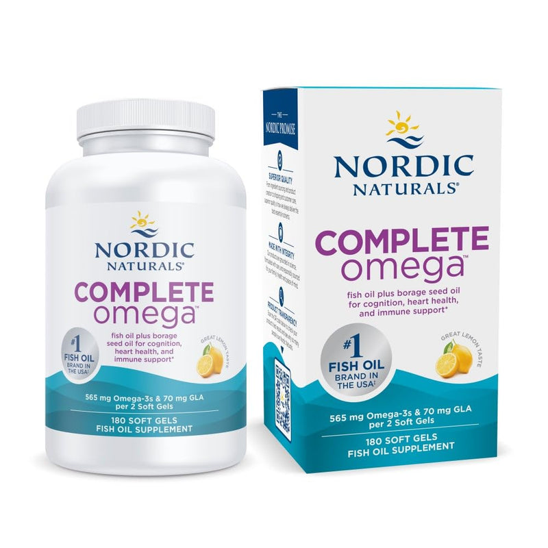 [Australia] - Nordic Naturals Complete Omega, Lemon Flavor - 180 Soft Gels - 565 mg Omega-3 - EPA & DHA with Added GLA - Healthy Skin & Joints, Cognition, Positive Mood - Non-GMO - 90 Servings 180 Count (Pack of 1) 