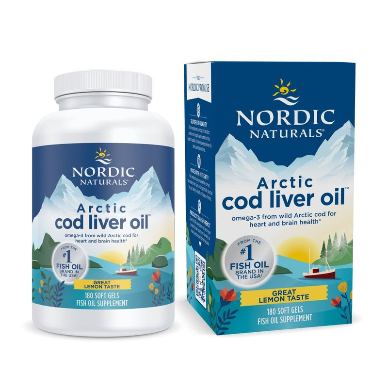 [Australia] - Nordic Naturals Arctic Cod Liver Oil, Lemon - 180 Soft Gels - 750 mg Total Omega-3s with EPA & DHA - Heart & Brain Health, Healthy Immunity, Overall Wellness - Non-GMO - 60 Servings 180 Count (Pack of 1) 