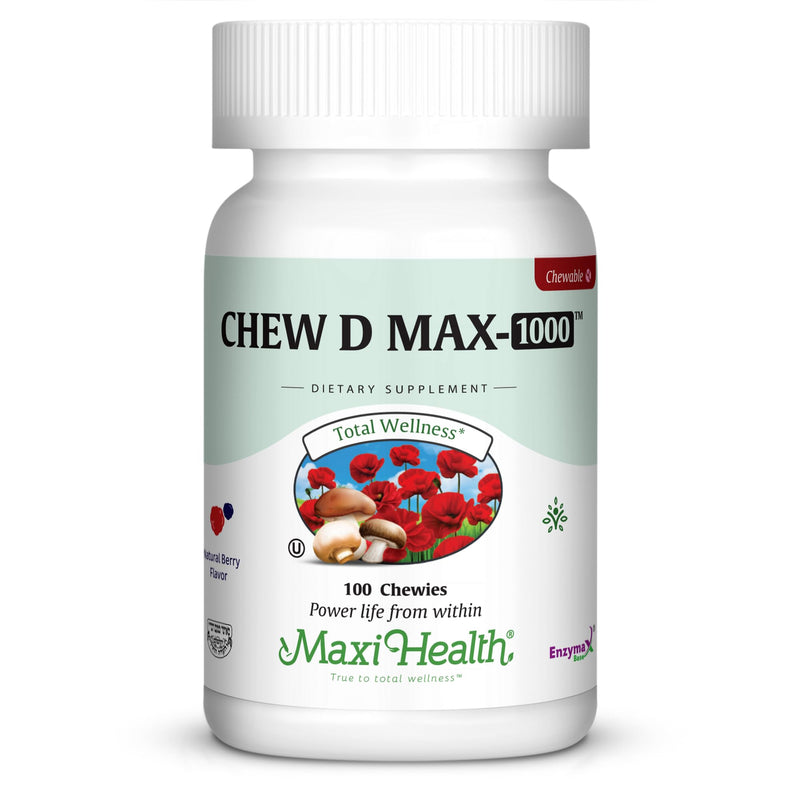 Maxi Health® Vitamin D3 1,000 IU Supplement (100 Chewables) | Kosher | Vitamin D Chewable, Berry Flavor | Calcium Absorption, Bone, Teeth & Muscle Support | Doctor Formulated