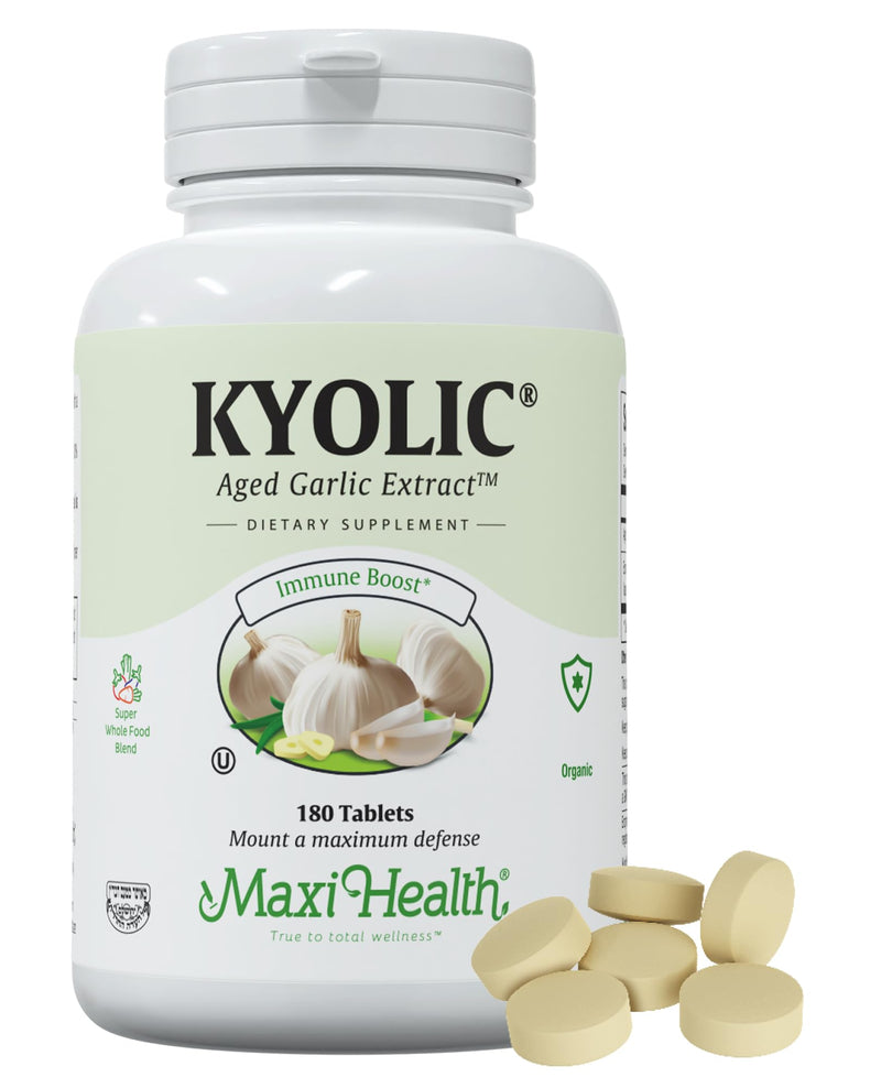 [Australia] - Maxi Health Kyolic Organic Garlic Supplement - Kosher Garlic Tablets with Kyolic Aged Garlic Extract for Immune Support - Vegetarian Garlic Pills (180 Count) 180 Count (Pack of 1) 