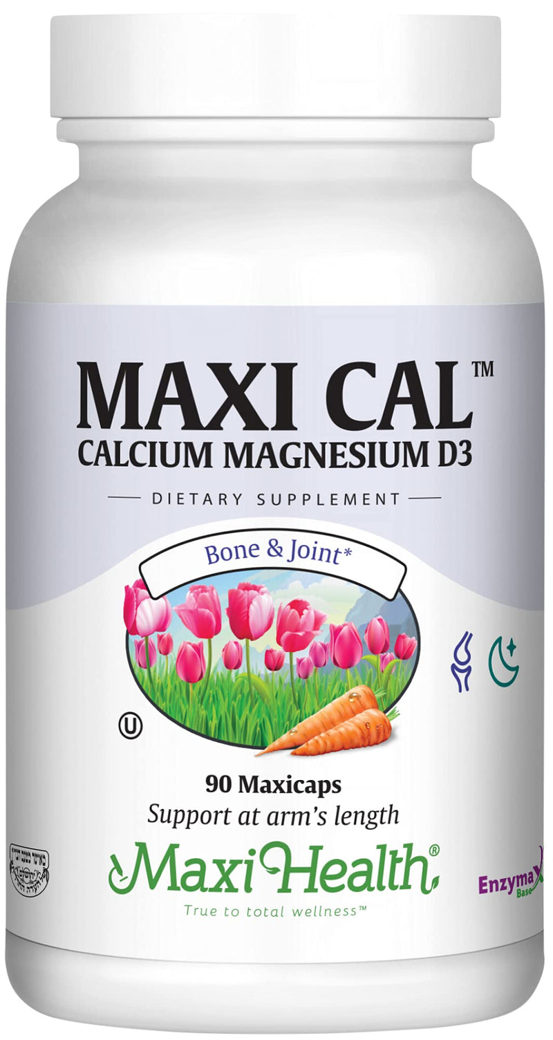Maxi Health® Maxi Cal Calcium 1000mg, D3 & Magnesium (90 Capsules) | Kosher | Calcium Magnesium with Vitamin D3 | Calcium Absorption, Bone, Teeth & Joint Support | Doctor Formulated 90 Count (Pack of 1)