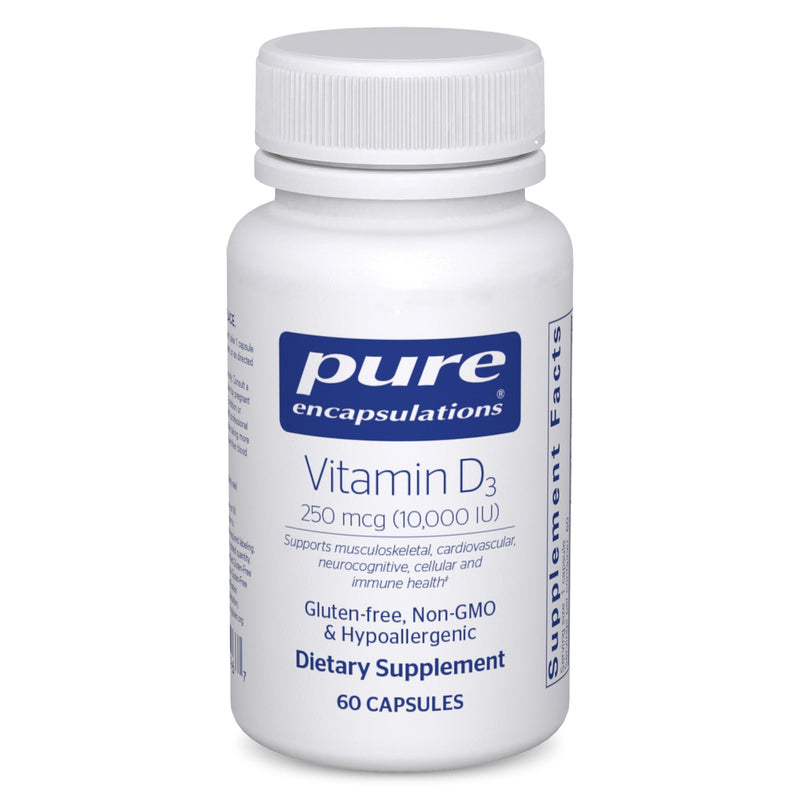 Pure Encapsulations Vitamin D3 250 mcg (10,000 IU), 60 Capsules | Supplement to Support Bone, Joint, Breast, Heart, Colon and Immune Health*, with Premium Vitamin D 60 Count (Pack of 1)