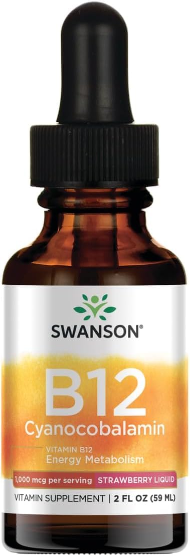 Swanson Vitamin B-12 Sublingual 1,000 mcg, 2 fl oz (59 ml) | Essential for the Normal Formation of Blood Cells, Contributes to Nervous System Health and Aids Energy Metabolism