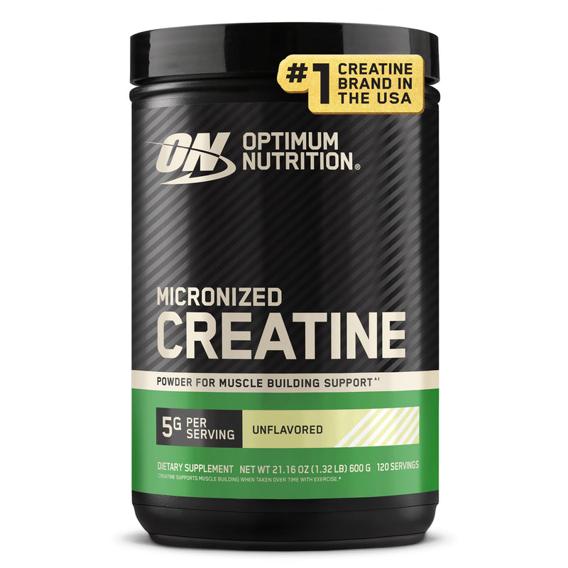 Optimum Nutrition Creatine, Micronized Creatine Monohydrate Powder, Supports Strength & Recovery, Banned Substance Tested, Unflavored, 5 g per Serving, 120 Servings | 5g Micronized Creatine Monohydrate Powder Per Serving, Supports Muscle Strength & Pow...