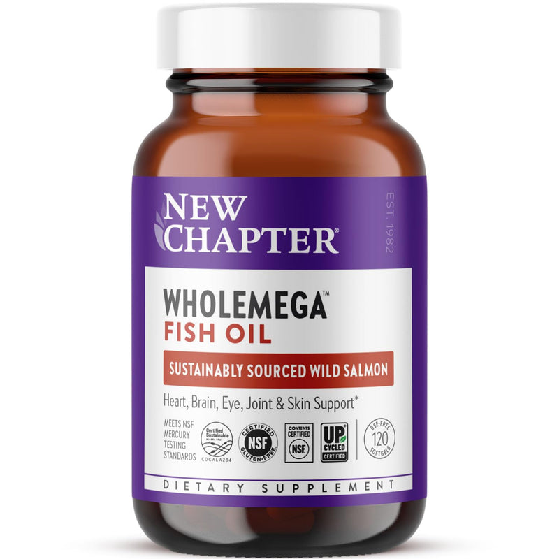 New Chapter Wholemega Fish Oil Supplement - 2000mg per Serving, Clinically Proven Wild Alaskan Salmon Oil with Omega-3 + Vitamin D3 + Astaxanthin, 120 Softgels Unflavored 120 Count (Pack of 1)