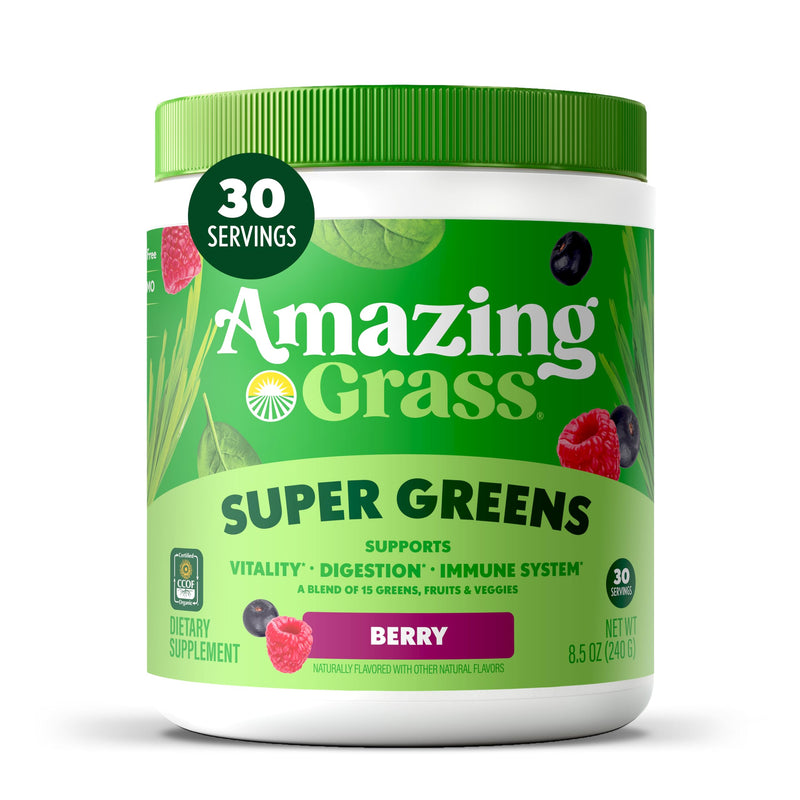 Amazing Grass Super Greens Powder Berry, 30 Servings, 8.5 oz 8.5 Ounce (Pack of 1)