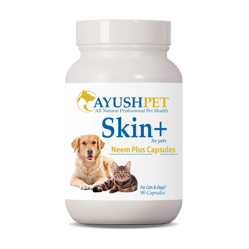 Ayush Pet Skin Plus, Neem Supplement for Healthy Skin and Coat, Supports Gut and Immunity, 90 Capsules - PawsPlanet Australia