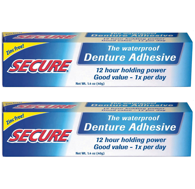 [Australia] - Secure Waterproof Denture Adhesive - Zinc Free - Extra Strong Hold For Upper, Lower or Partials - 1.4 oz (Pack of 2) 1.4 Ounce (Pack of 2) 