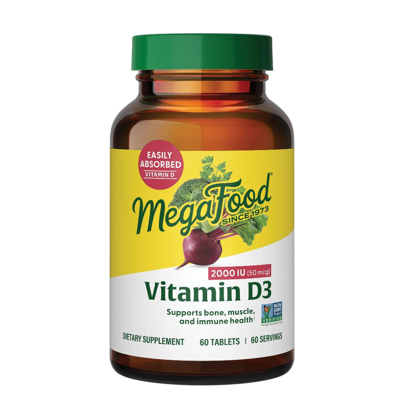 MegaFood Vitamin D3 2000 IU (50 mcg), Bone & Immune Health, 60 Tablets | Vitamin D3 Daily Support for Bone, Teeth, Muscle & Immune Health, Plus Real Food, Non-GMO, Vegetarian, 60 Servings 60 Count (Pack of 1)