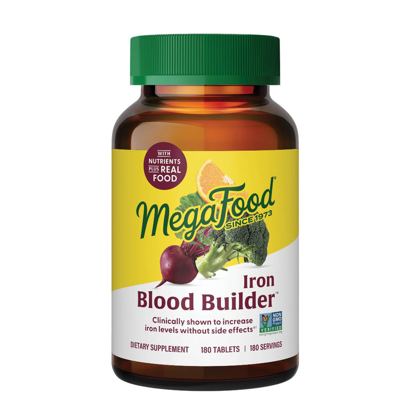 MegaFood Blood Builder Iron Supplement, Energy Support, Vegan, 180 Tablets | Increase Iron Levels Without Side Effects, Improves Energy Levels, B12, Folic Acid and Vitamin C for Absorption, 180 Servings Unflavored 180 Count (Pack of 1)