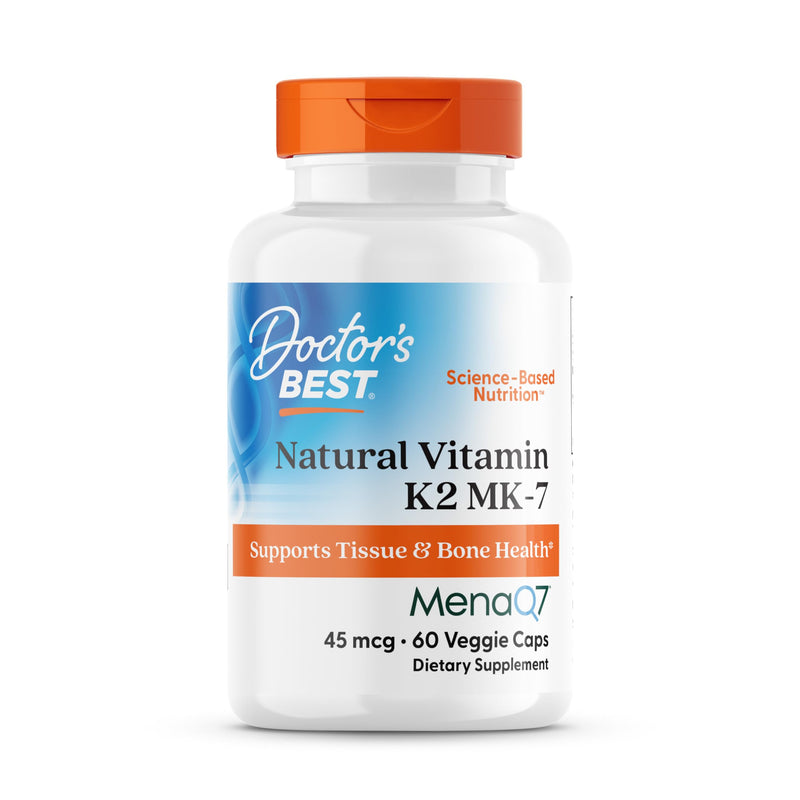 Doctor's Best Natural Vitamin K2 MK7 Supplement for Men & Women - Bone Health Support, 45 mcg Vitamin K-2 MK-7 Capsules with MenaQ7, Calcium Support, Non GMO, Vegan - 60 Veg Caps 60 Count (Pack of 1)